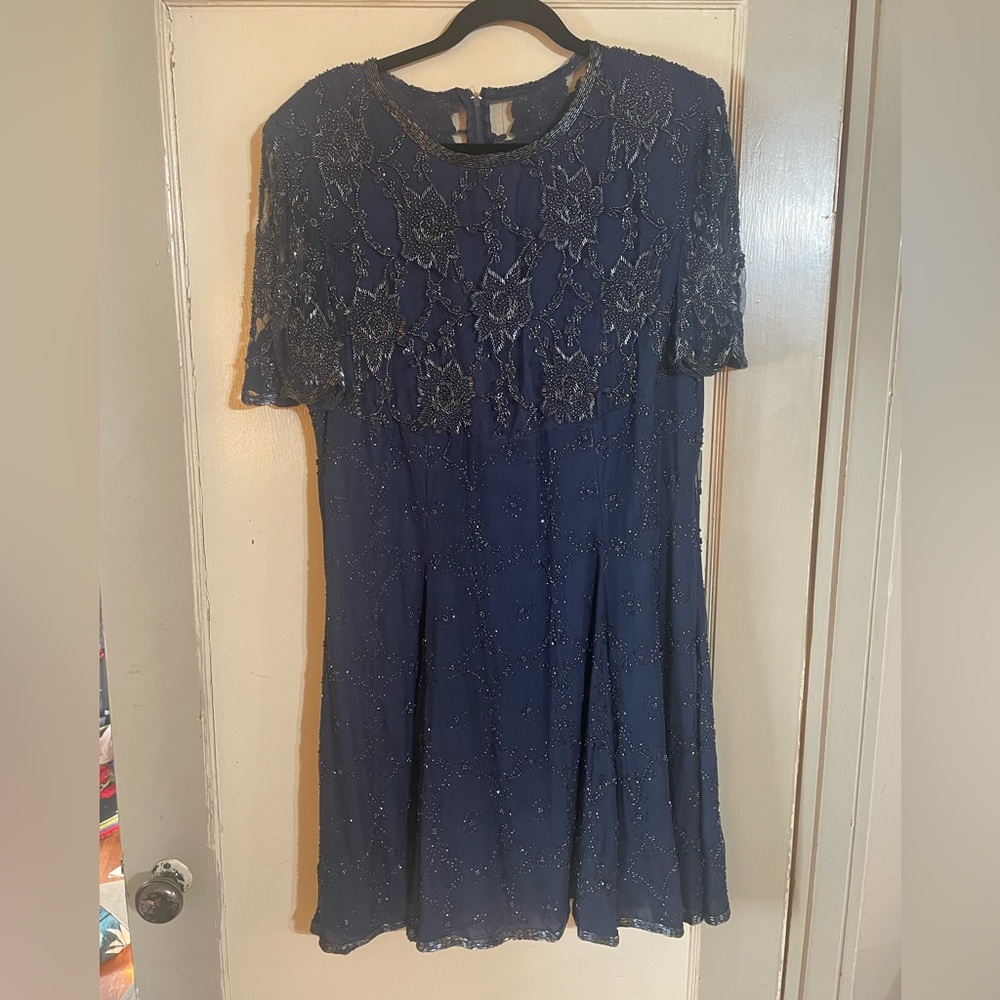 Creative Creations Vintage Couture 100% Silk Navy Beaded XLP